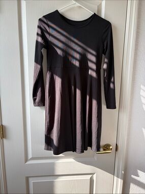 Girls' Black Long-Sleeve Casual Fit & Flare Dress